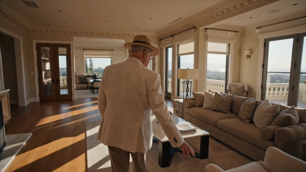 Joe Goodman walking through a sunlit living room ready for sale, from his film